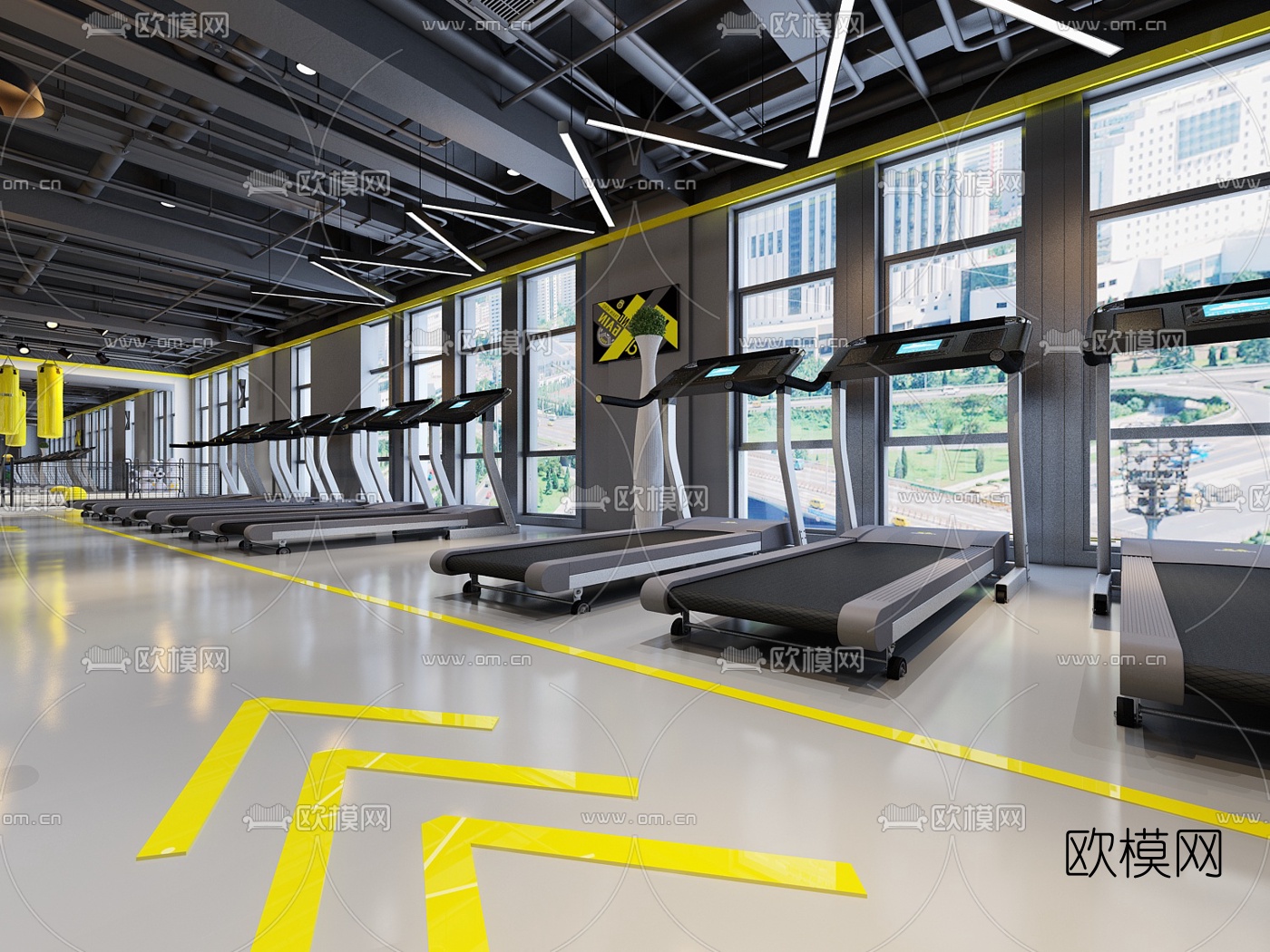 现代活力健身房3d模型下载（渲染图3）