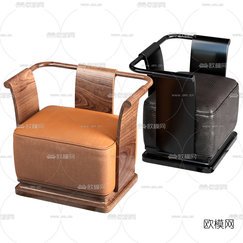 新中式实木单人沙发3d模型