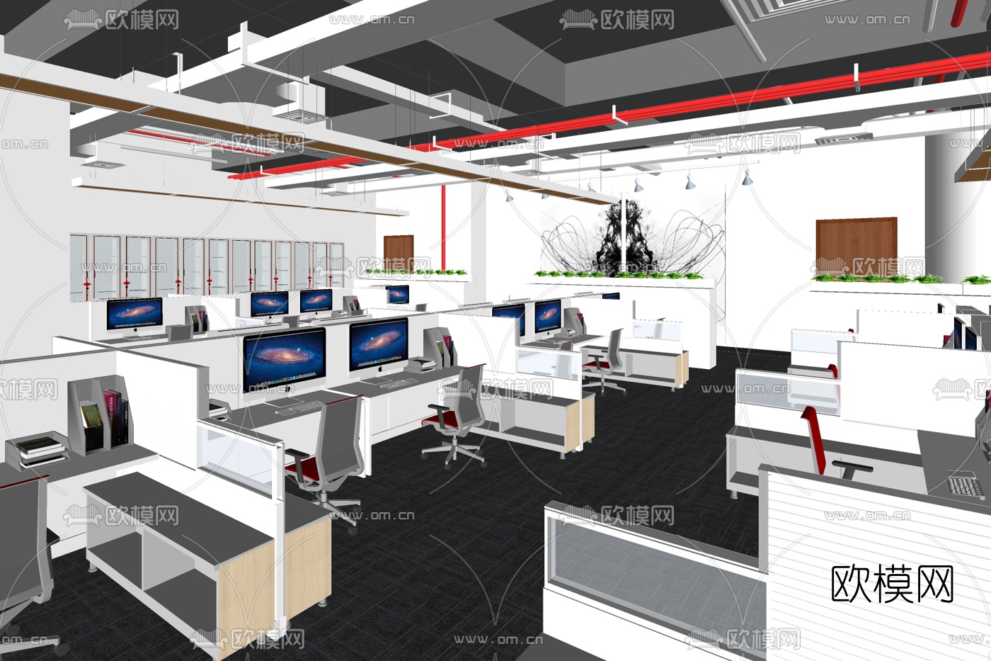 现代办公区su模型