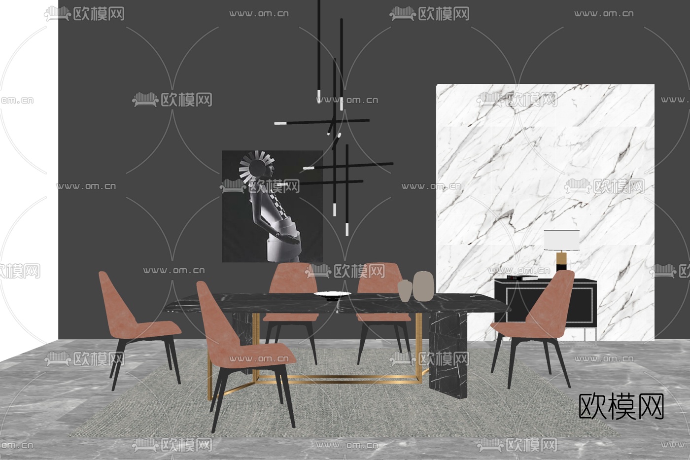 现代轻奢餐桌椅su模型下载