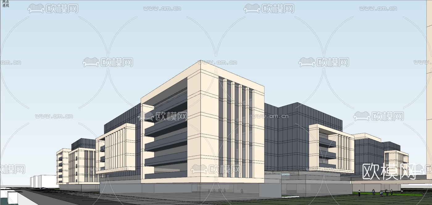 现代办公园区鸟瞰夜景su模型下载（渲染图8）