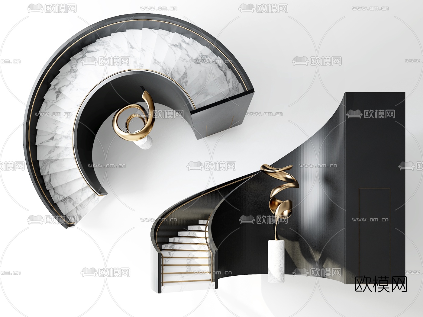 现代弧形旋转楼梯3d模型