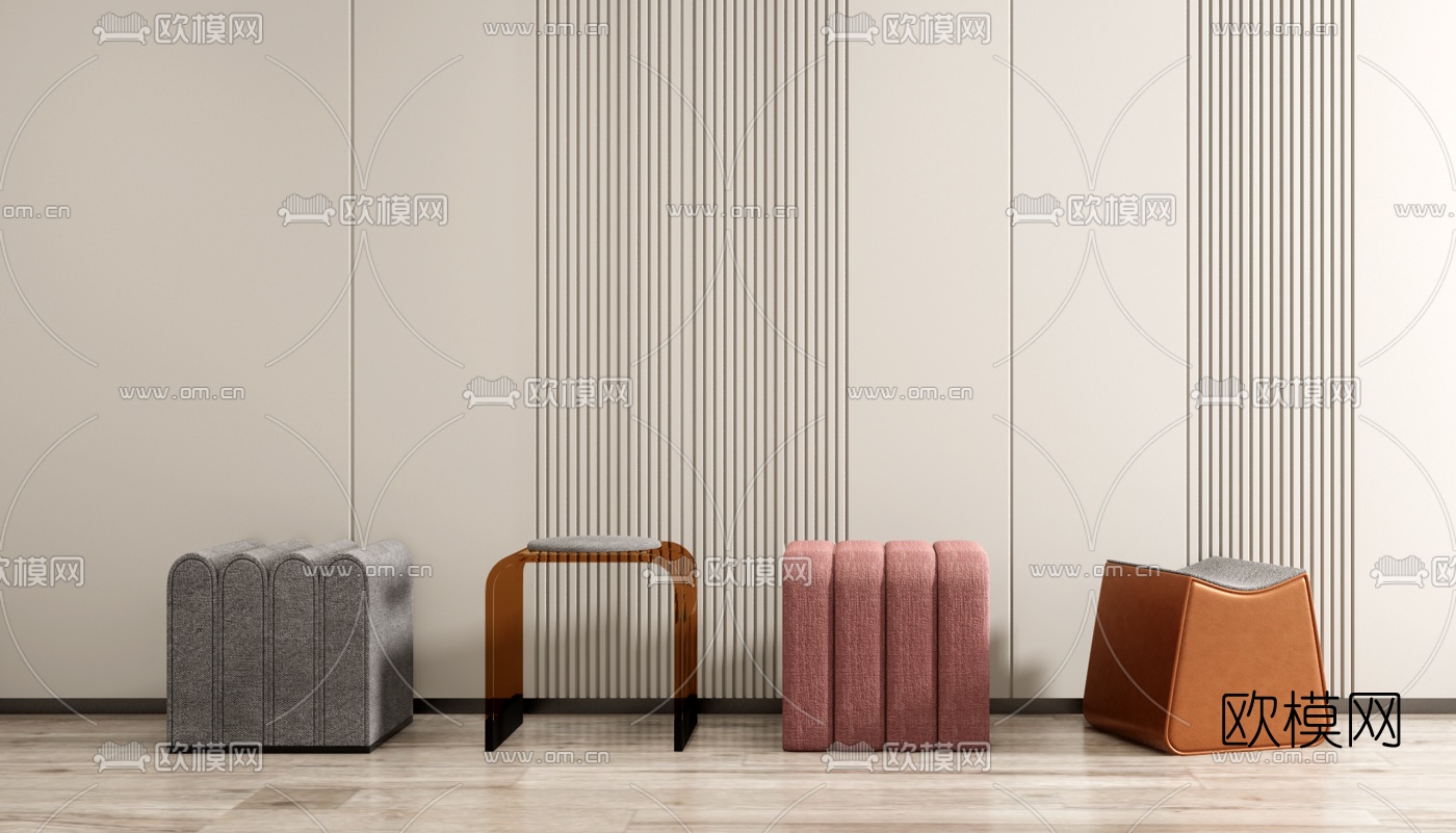 现代布艺凳子su模型下载（渲染图1）