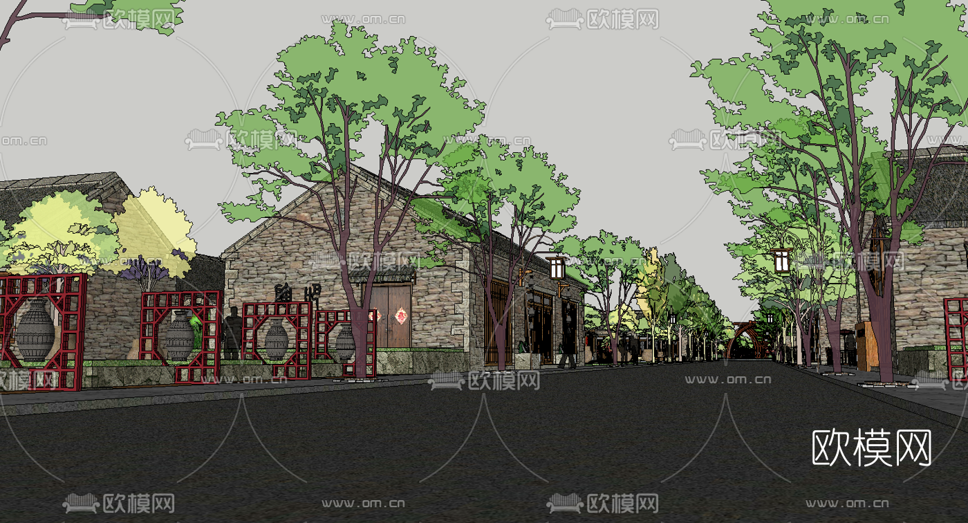 新中式民宿小镇鸟瞰su模型下载（渲染图5）