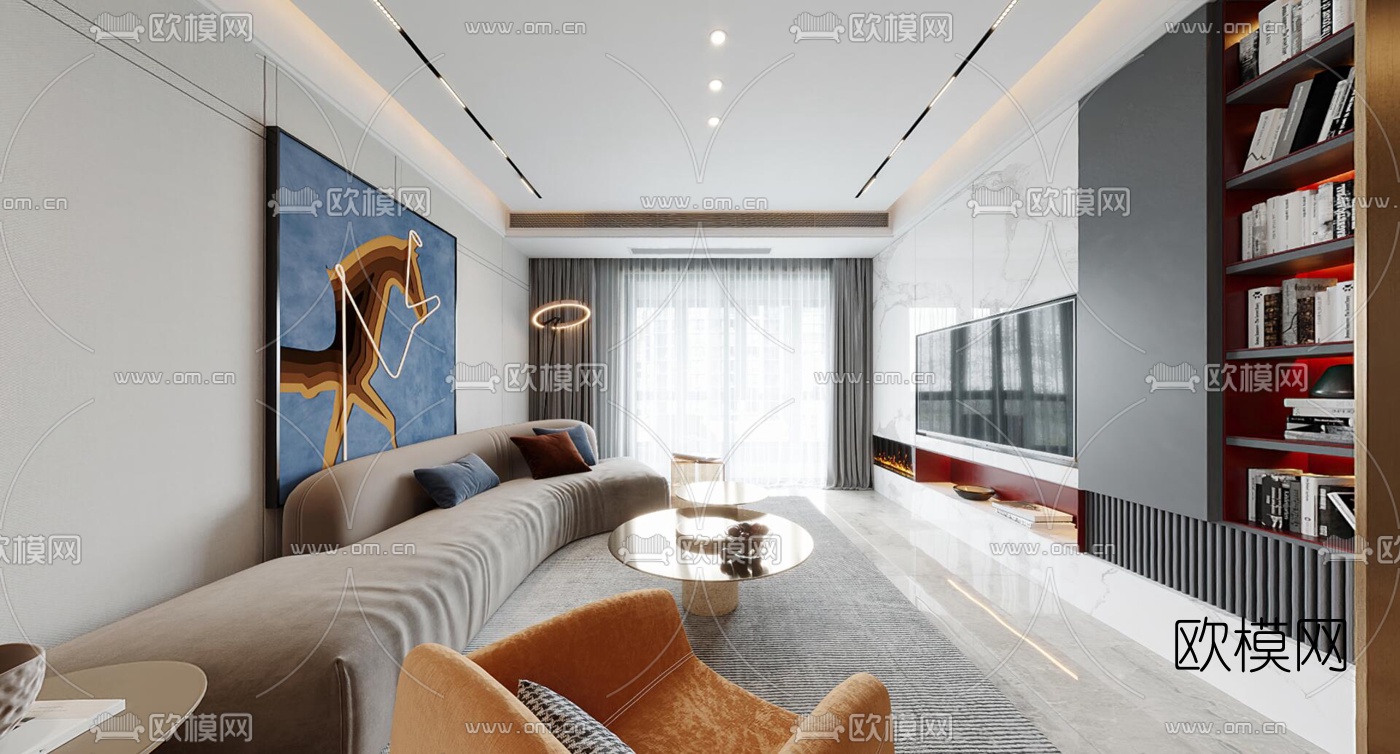 现代轻奢客厅餐厅vr全景3d模型