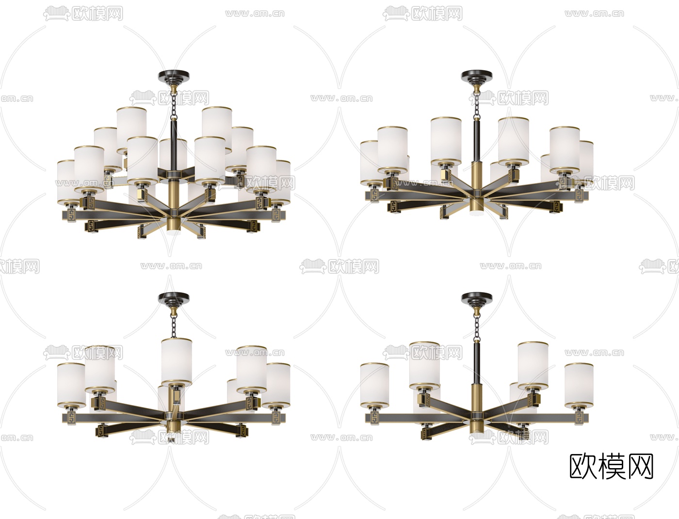 新中式轻奢多头吊灯3d模型下载