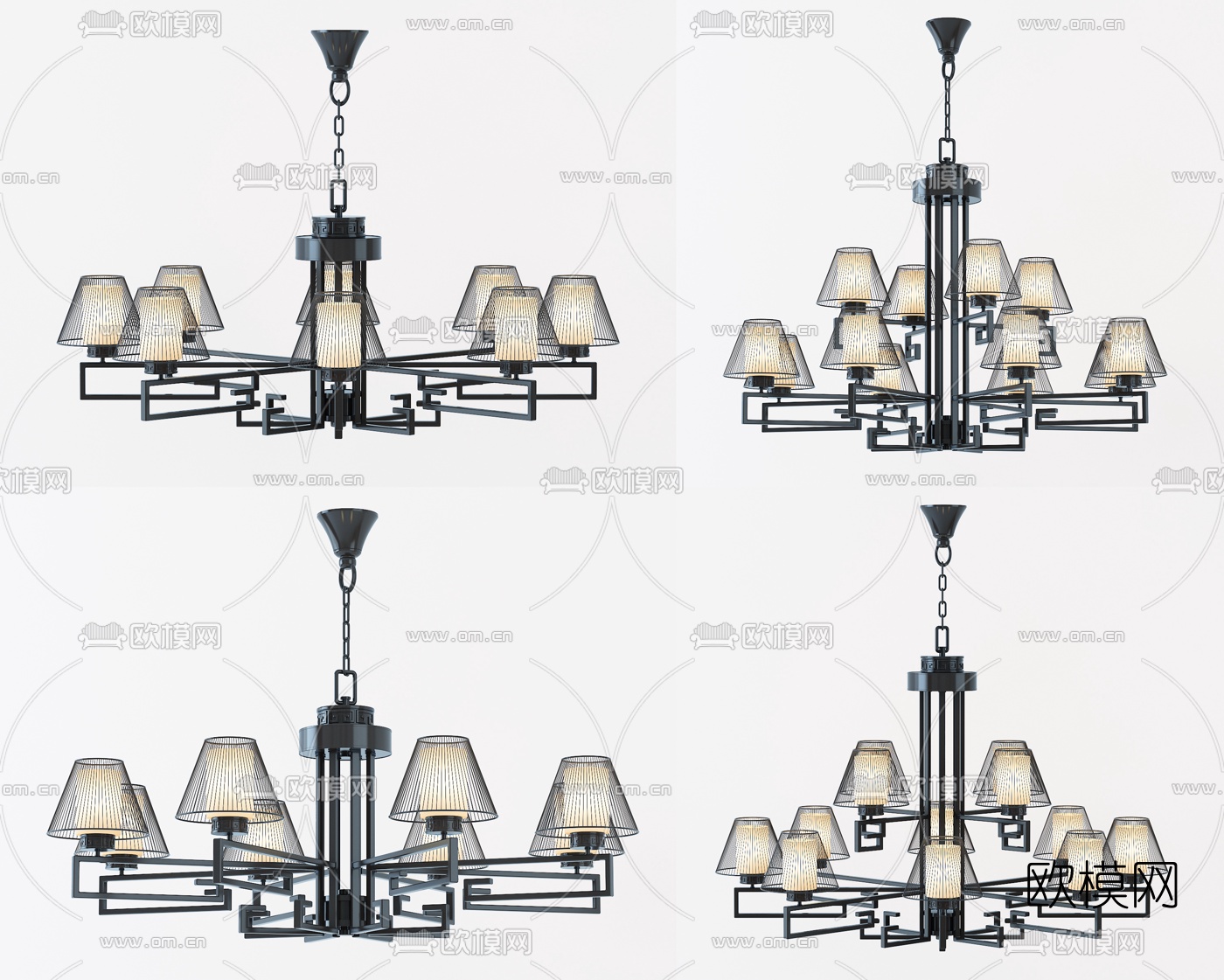 新中式多头吊灯3d模型下载