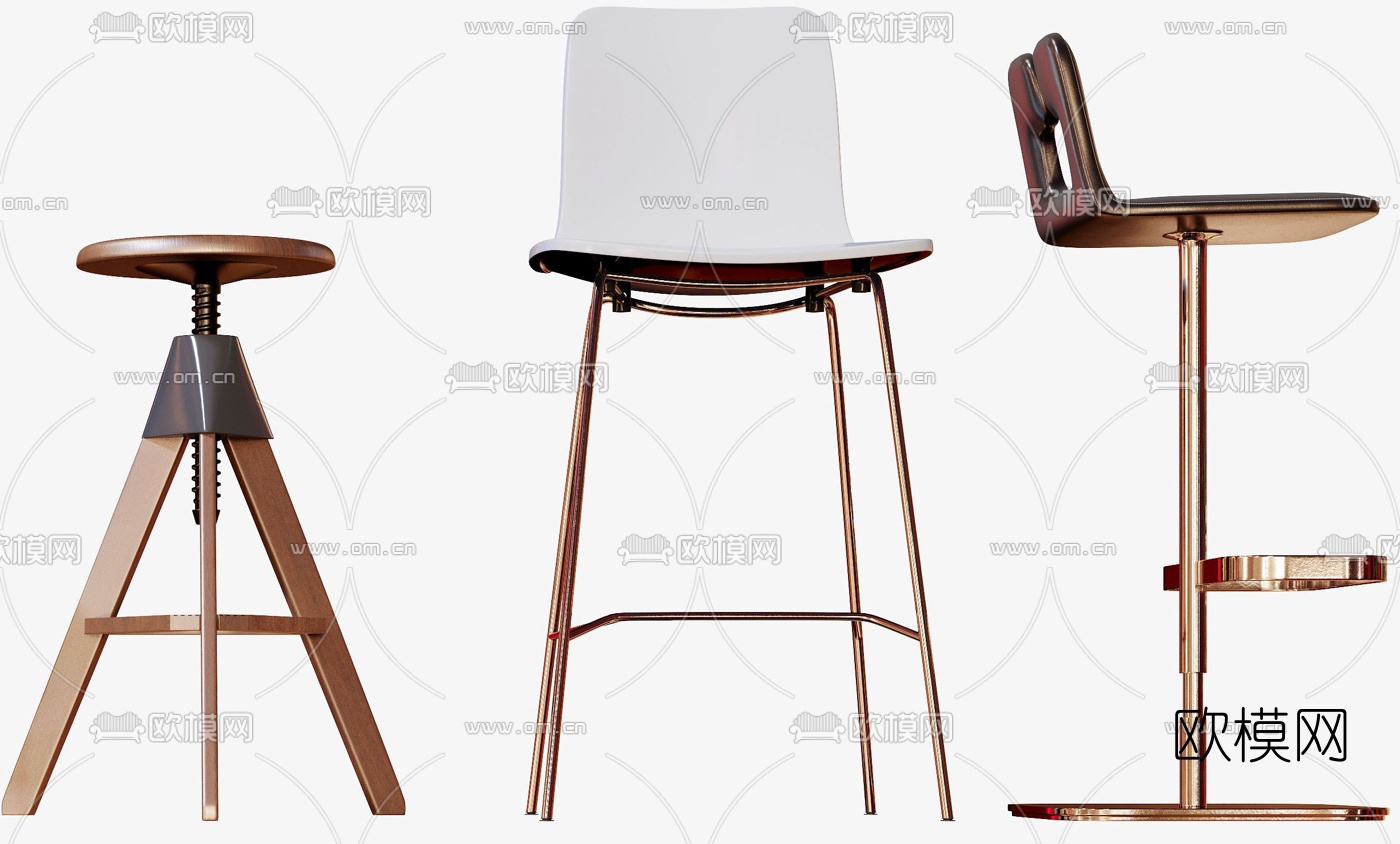 现代金属吧台椅3d模型下载（渲染图2）