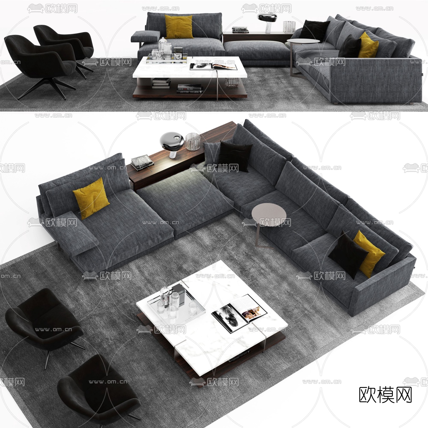 现代转角沙发组合3d模型-免费3dmax模型库-欧模网