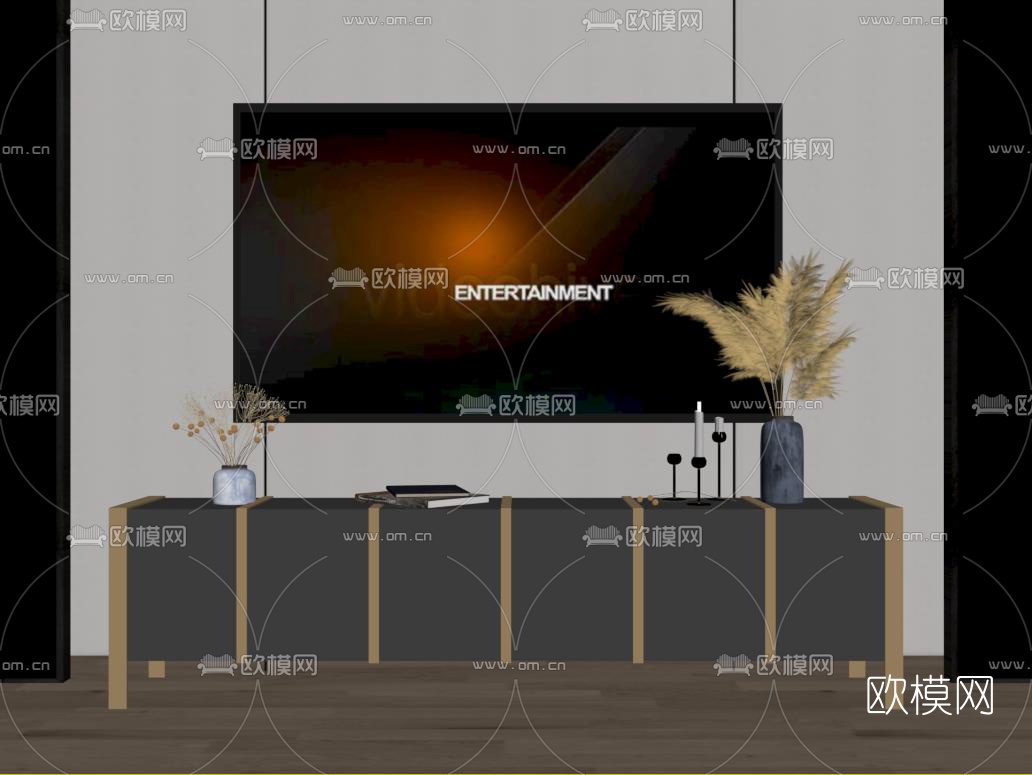 现代轻奢电视柜su模型下载（渲染图2）
