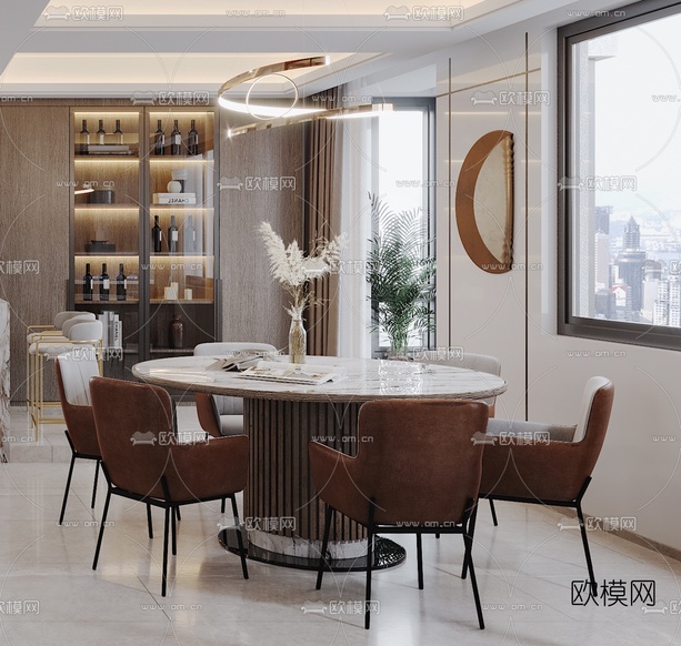 现代轻奢客厅餐厅3d模型下载(渲染图3)