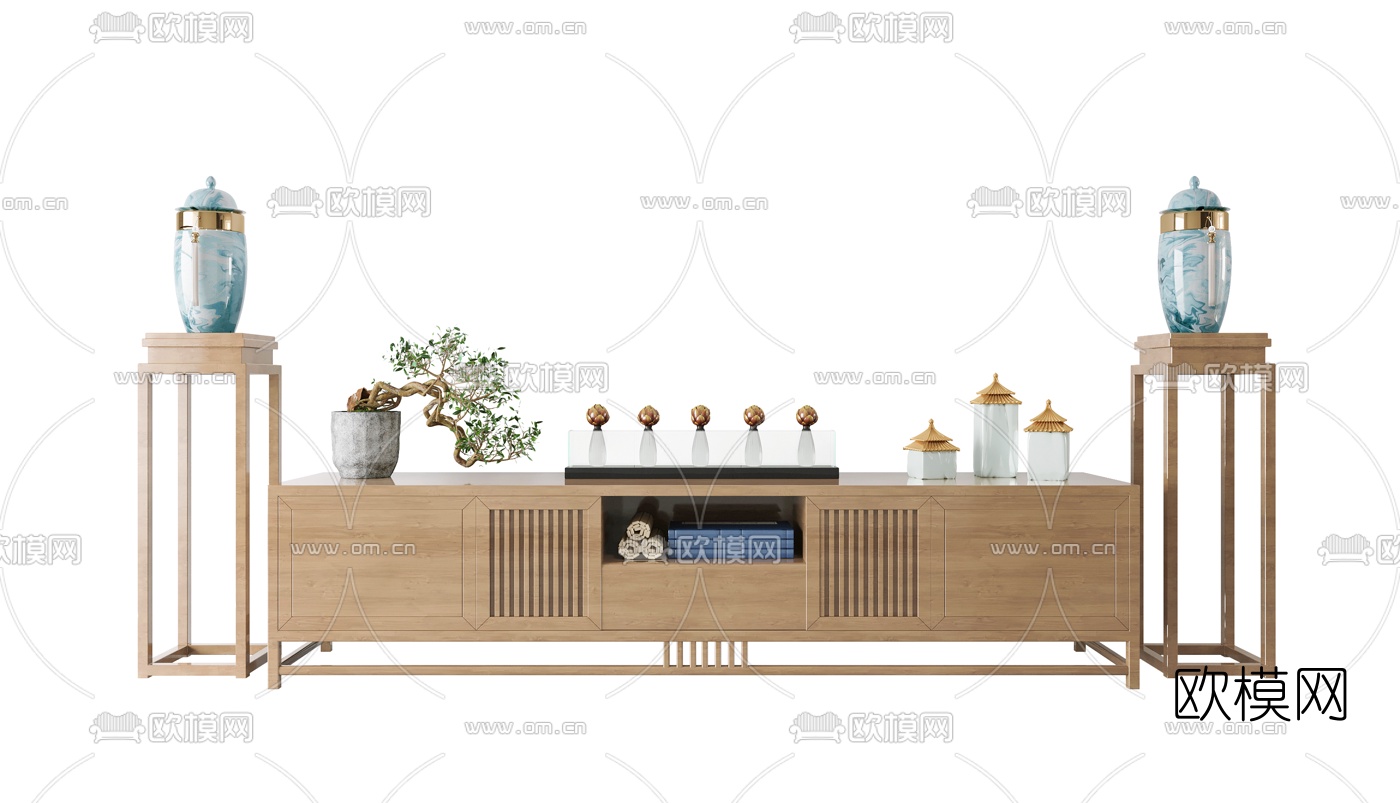 新中式实木电视柜3d模型下载