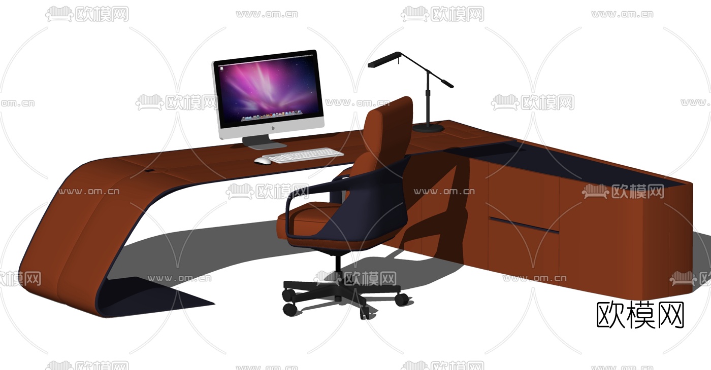 现代实木班台su模型下载（渲染图1）