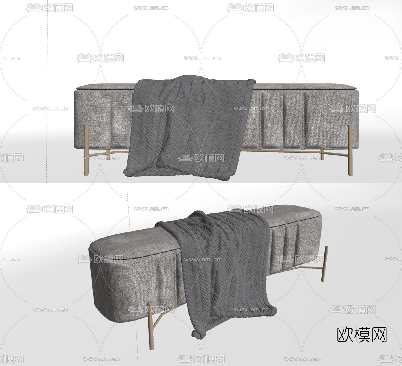 现代布艺床尾凳su模型下载（渲染图2）