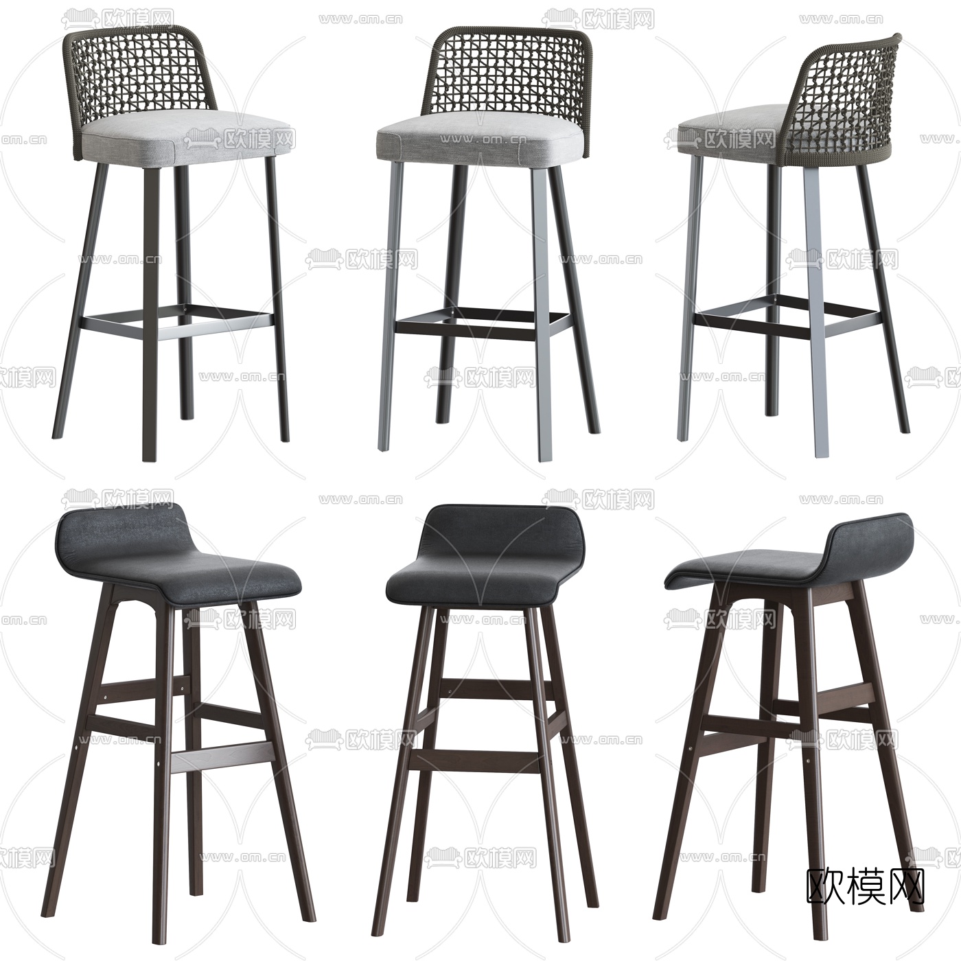现代靠背吧台椅3d模型下载