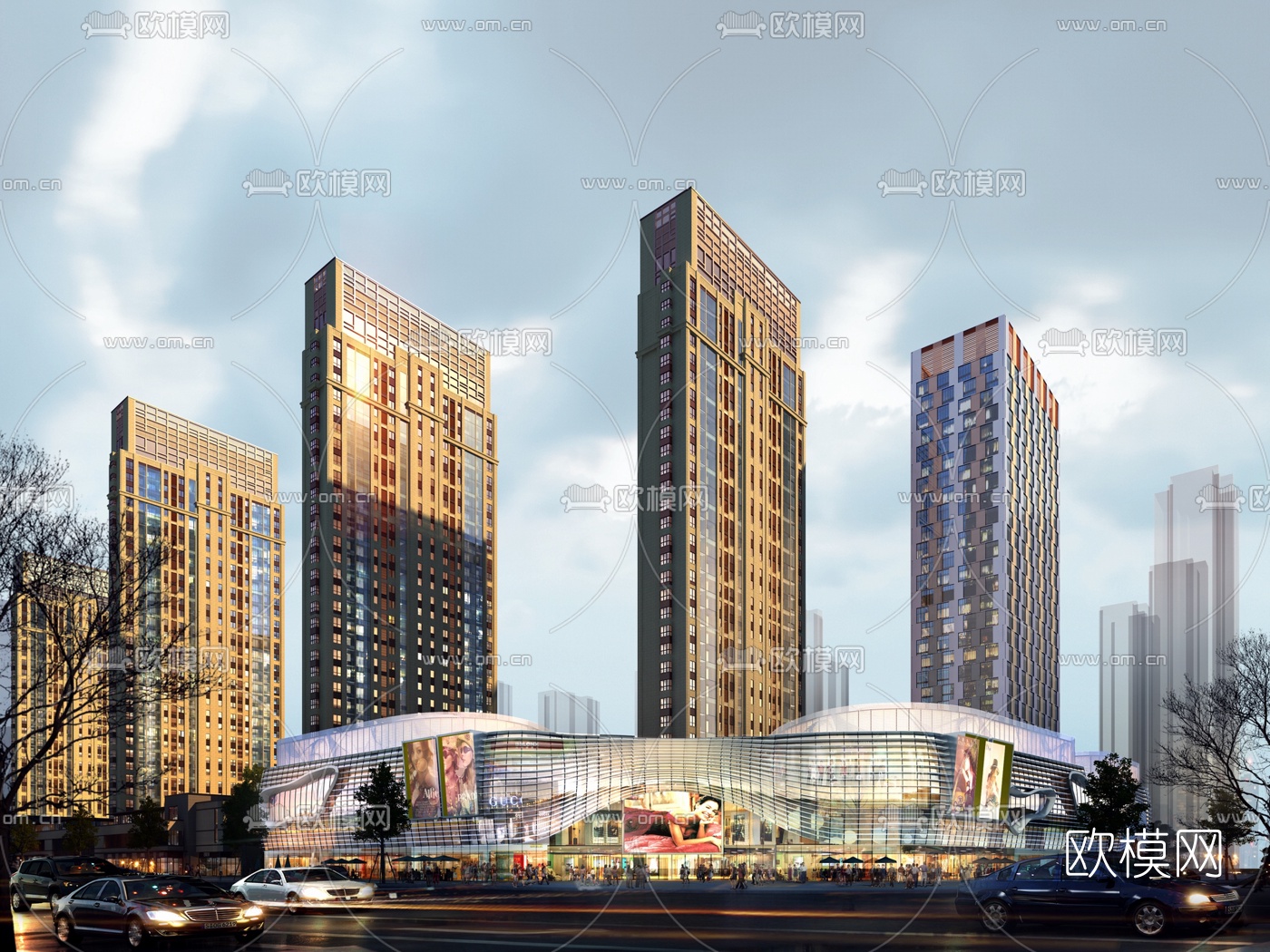 现代高层住宅建筑外观3d模型