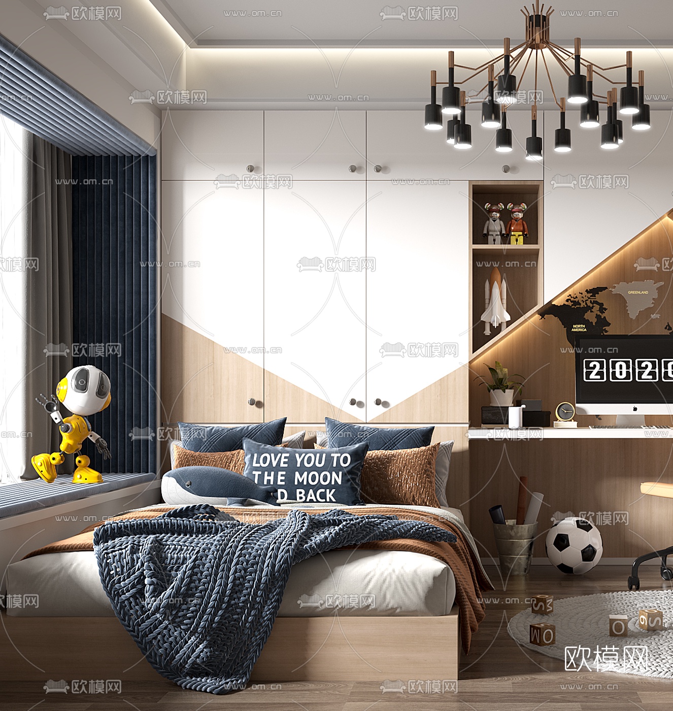 现代榻榻米儿童房3d模型下载（渲染图2）