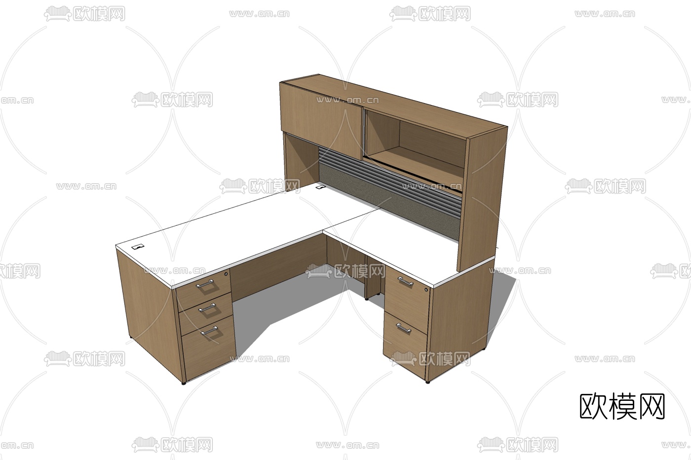 现代实木办公桌免费su模型下载