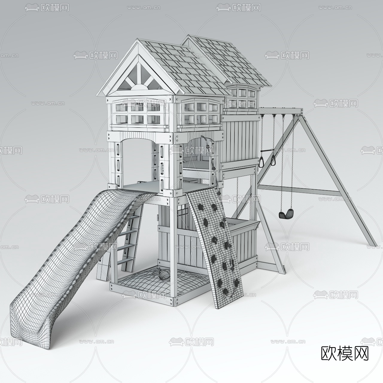 兒童遊樂器材兒童攀爬滑梯鞦韆吊環3d模型下載