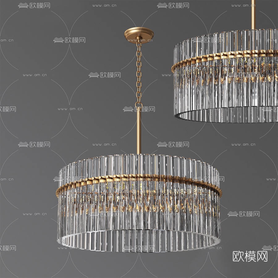现代金属水晶吊灯3d模型下载