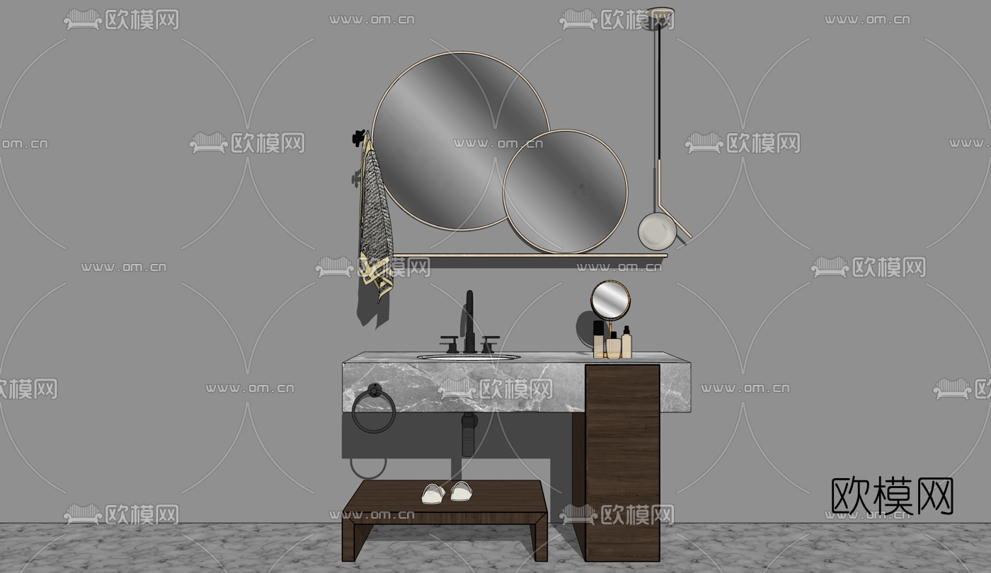 现代轻奢浴室柜su模型下载