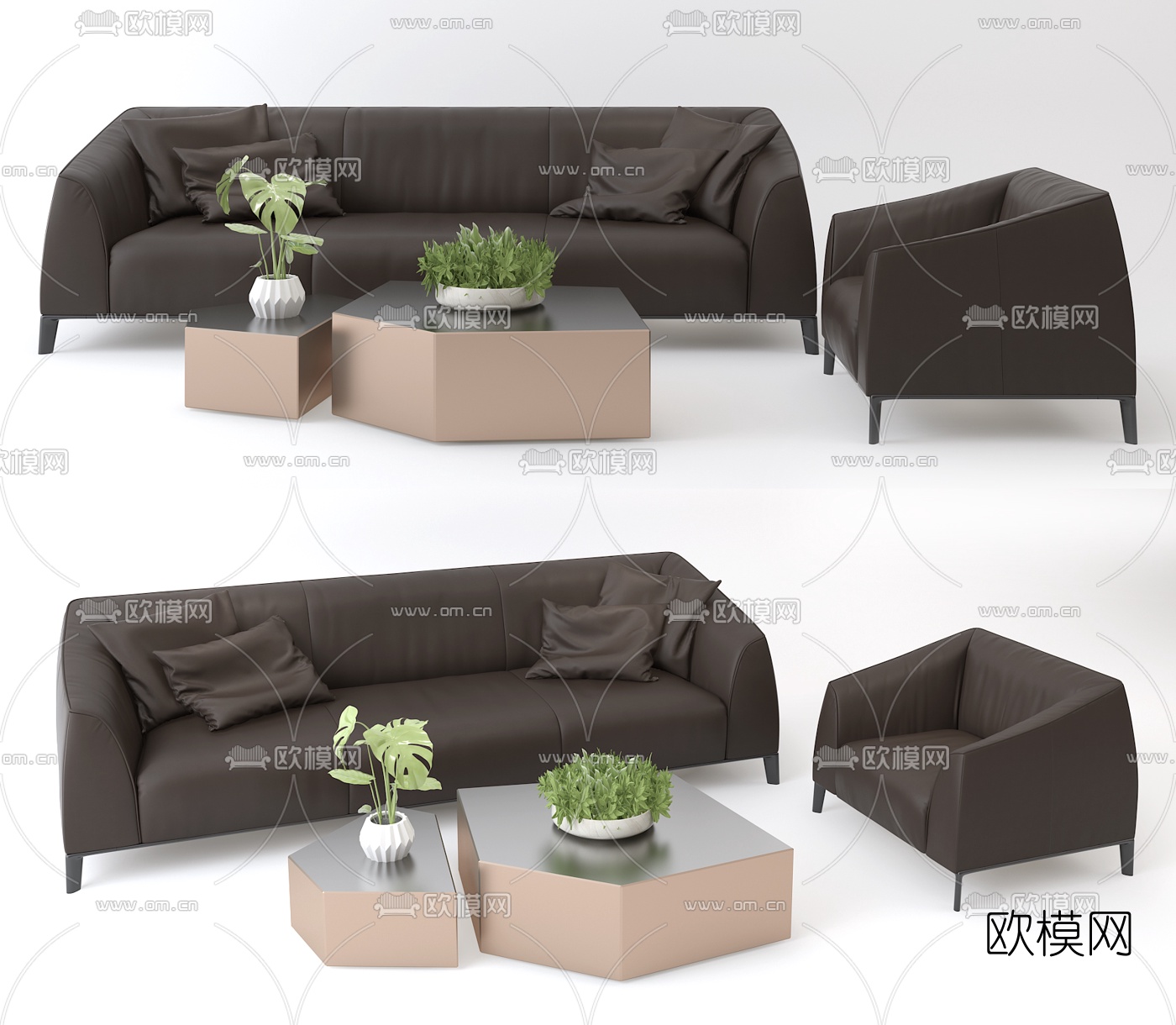 现代皮革办公沙发组合3d模型
