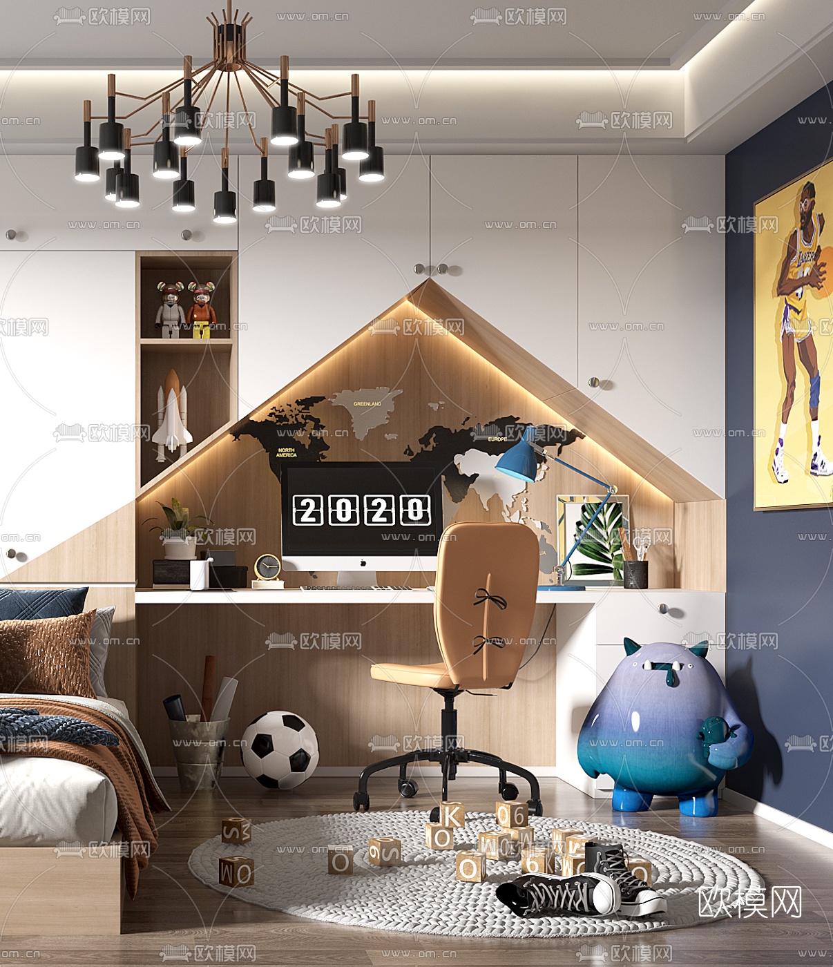 现代榻榻米儿童房3d模型下载（渲染图3）