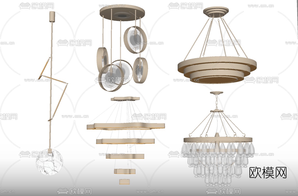 现代水晶吊灯su模型下载（渲染图2）