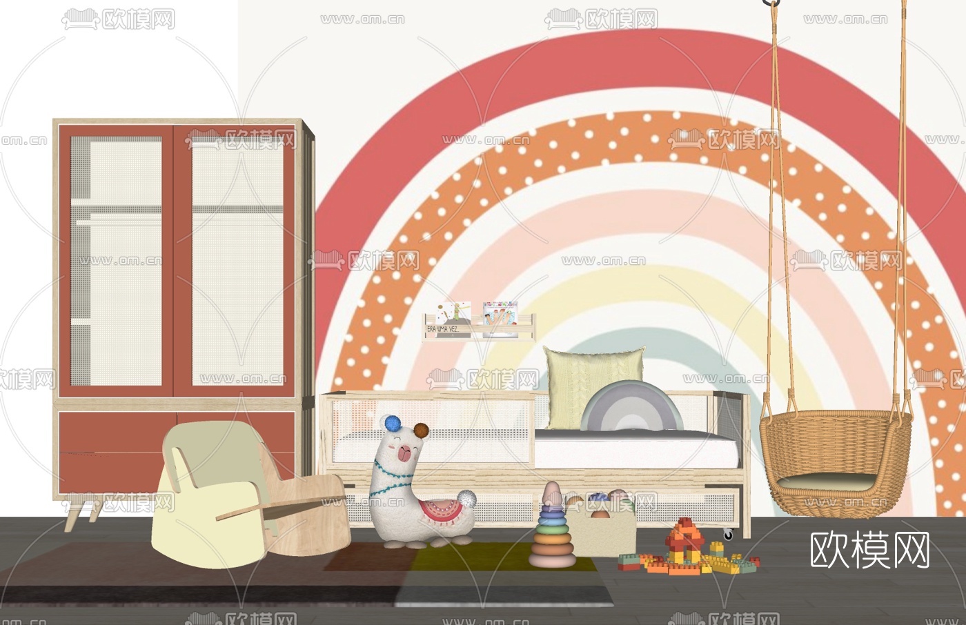 北欧儿童床su模型下载