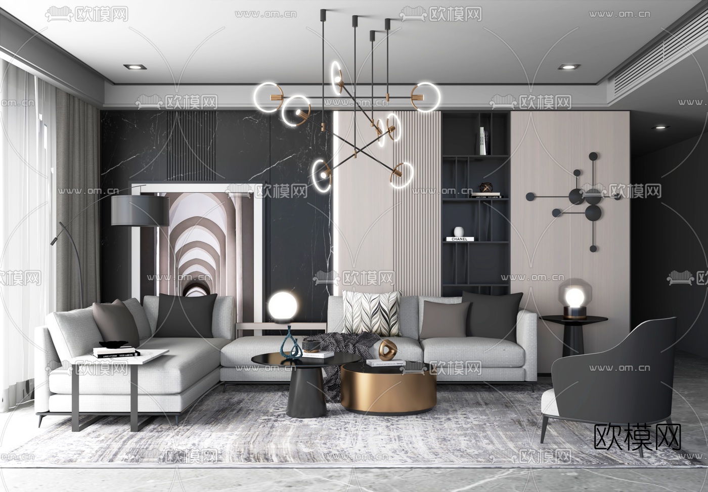 现代布艺沙发组合su模型下载