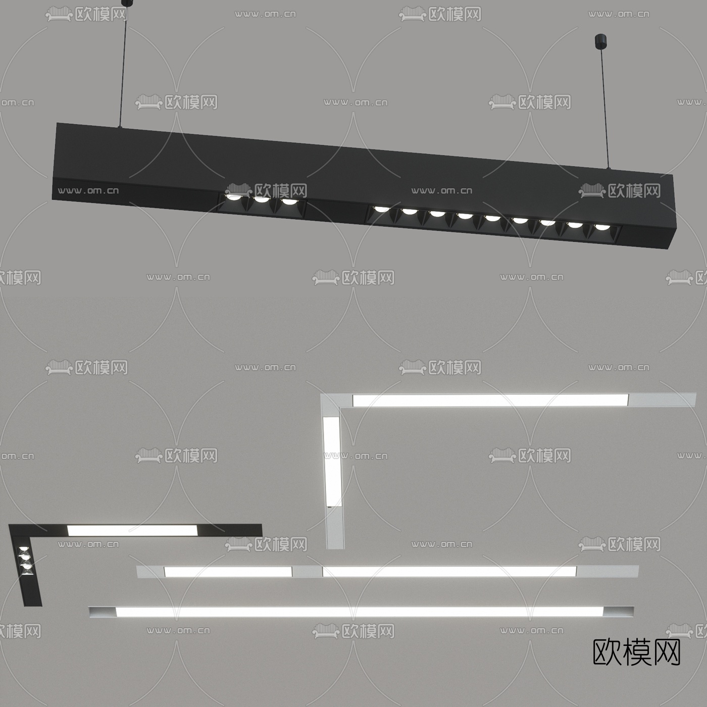 现代暗藏式轨道射灯办公灯饰3d模型下载