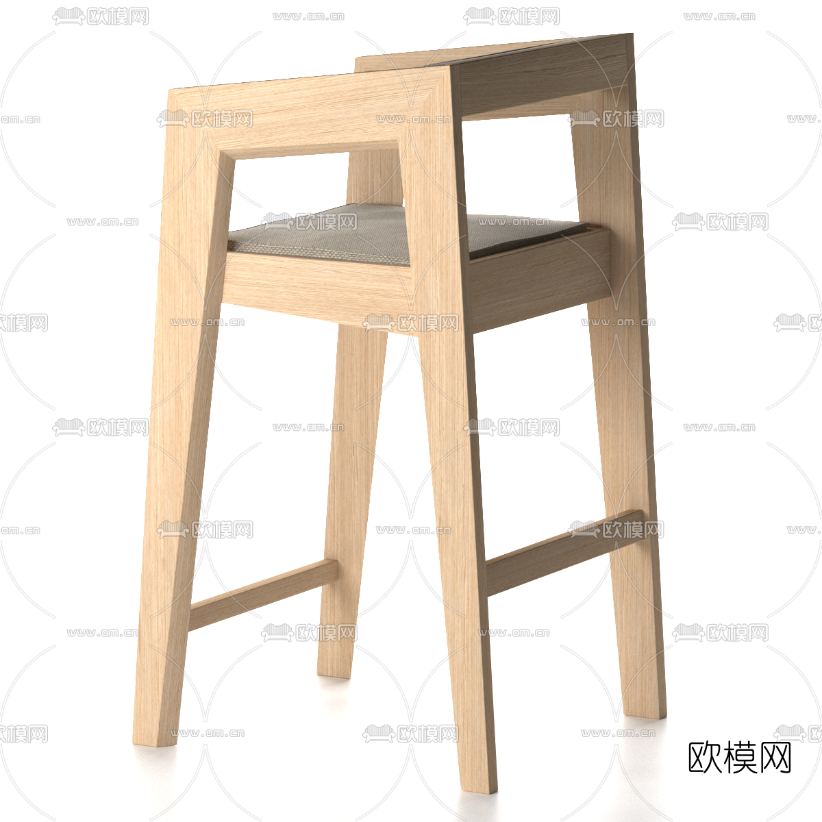 北欧实木吧椅免费3d模型下载（渲染图2）