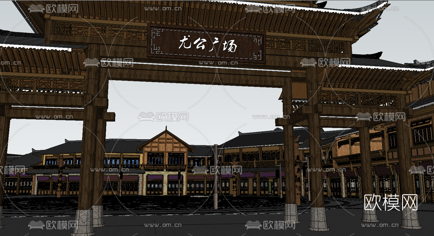 中式苗寨小镇su模型下载（渲染图4）