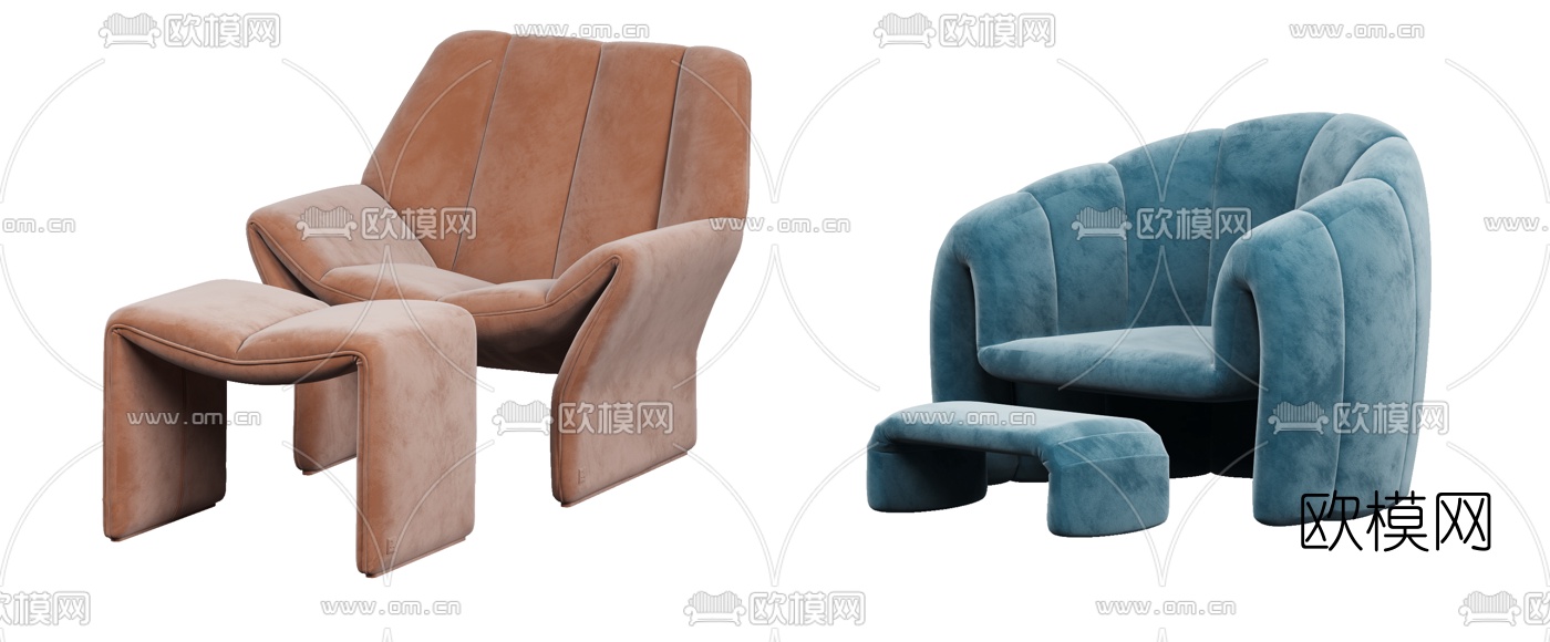 现代绒布单人沙发3d模型下载（渲染图2）