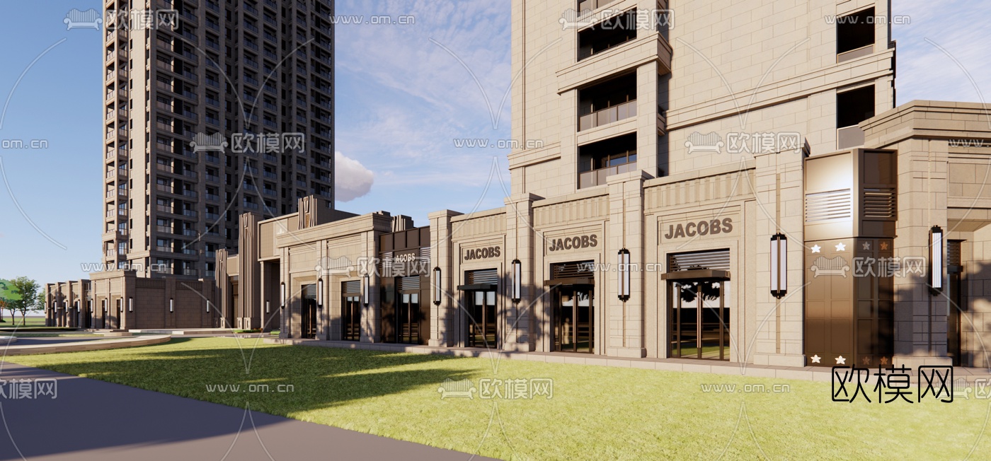 新古典高层公寓楼外观su模型下载（渲染图3）