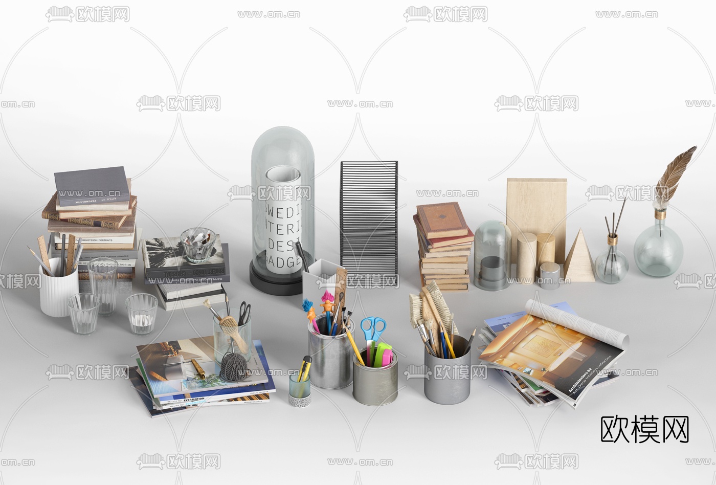 现代笔记本笔筒文具办公文具3d模型