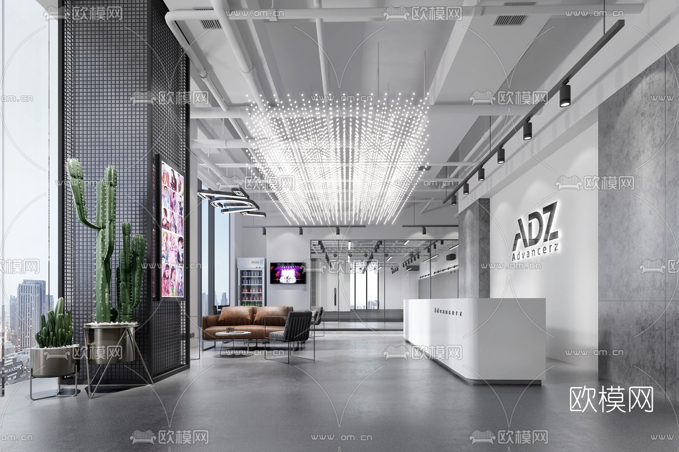 工业风办公大堂前台3d模型