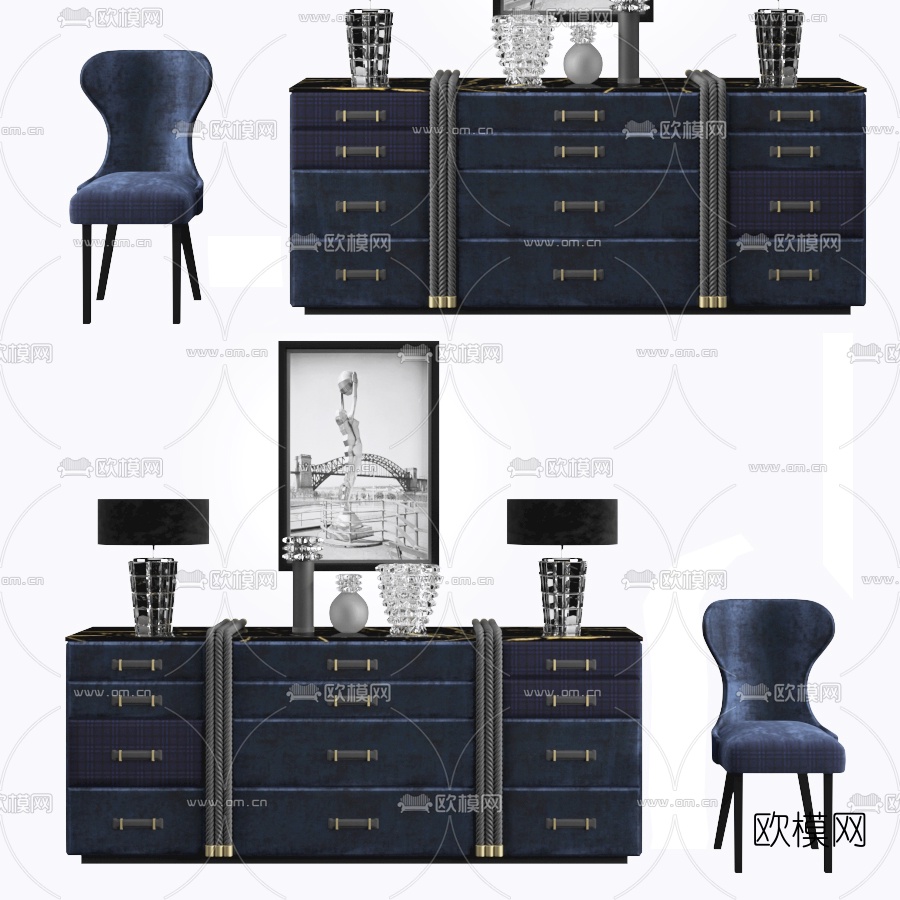 简欧绒布边柜3d模型下载