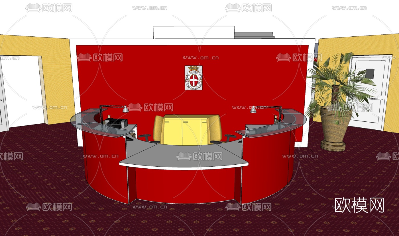 现代前台接待台免费su模型下载