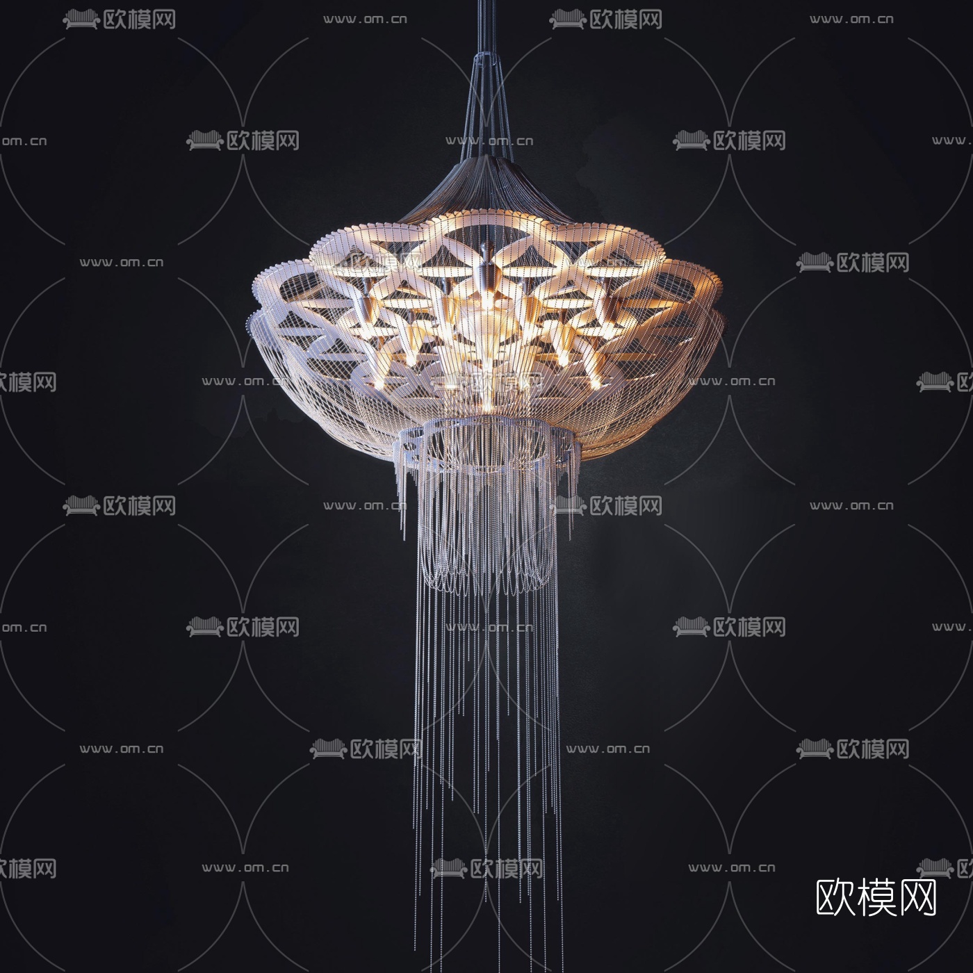 现代金属水晶吊灯免费3d模型下载（渲染图1）