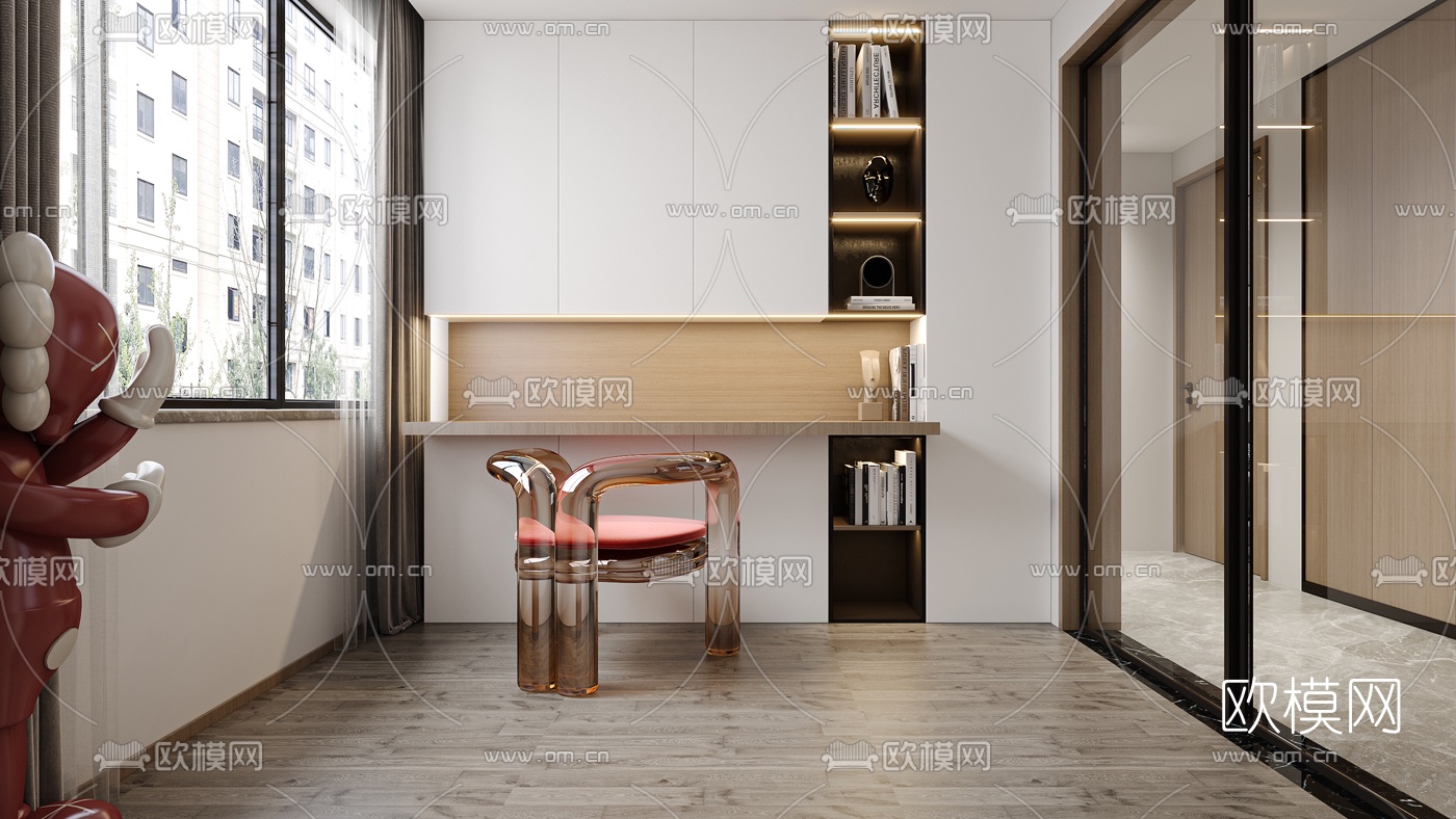 现代轻奢客厅餐厅3d模型