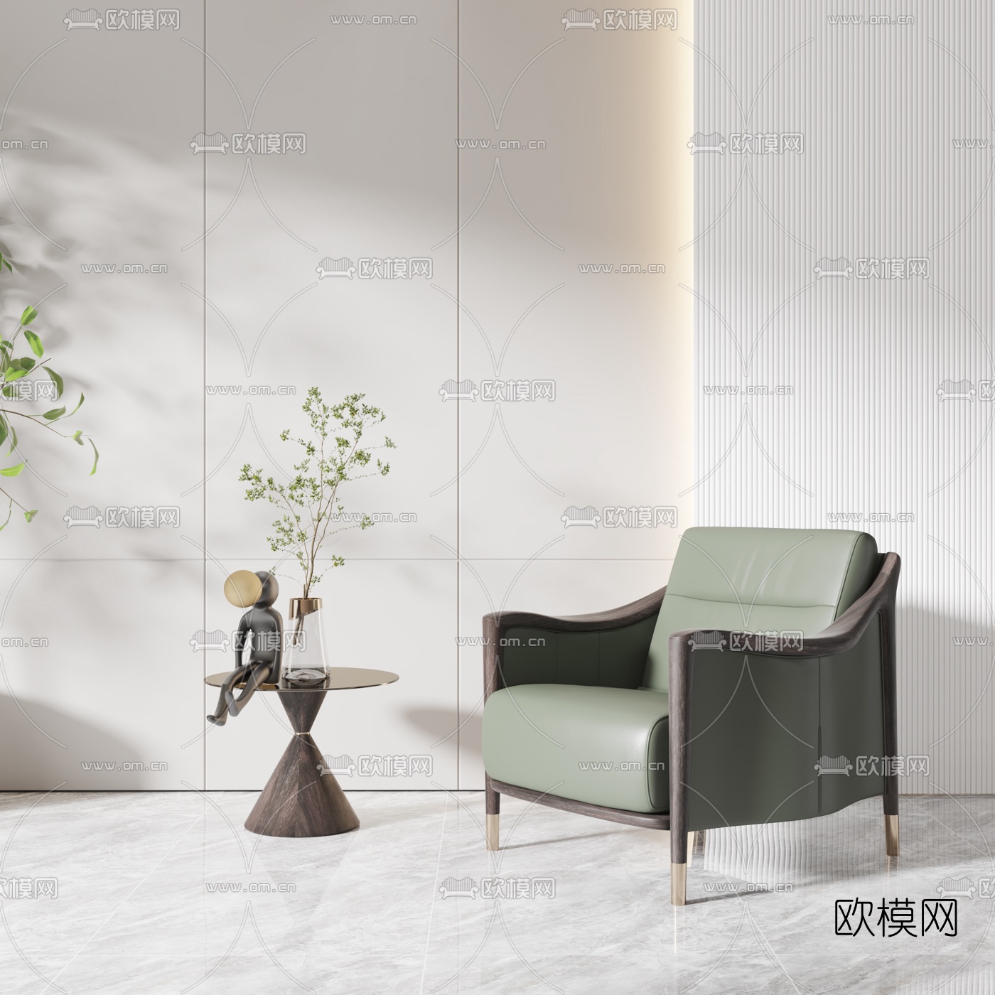 现代皮革单人沙发3d模型
