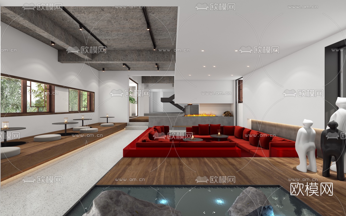 现代民宿前台大堂3d模型下载（渲染图1）