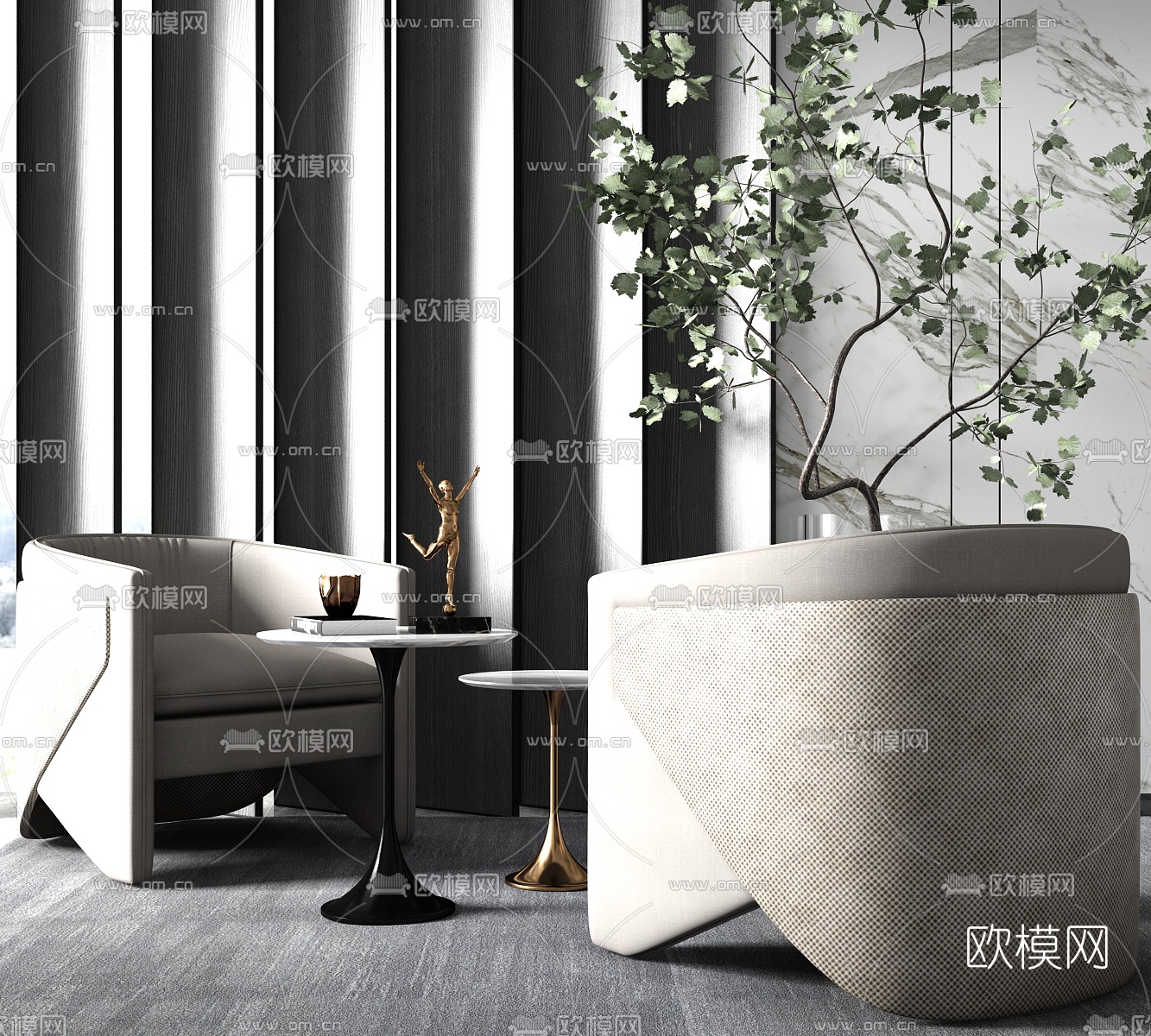 现代布艺休闲椅边几3d模型