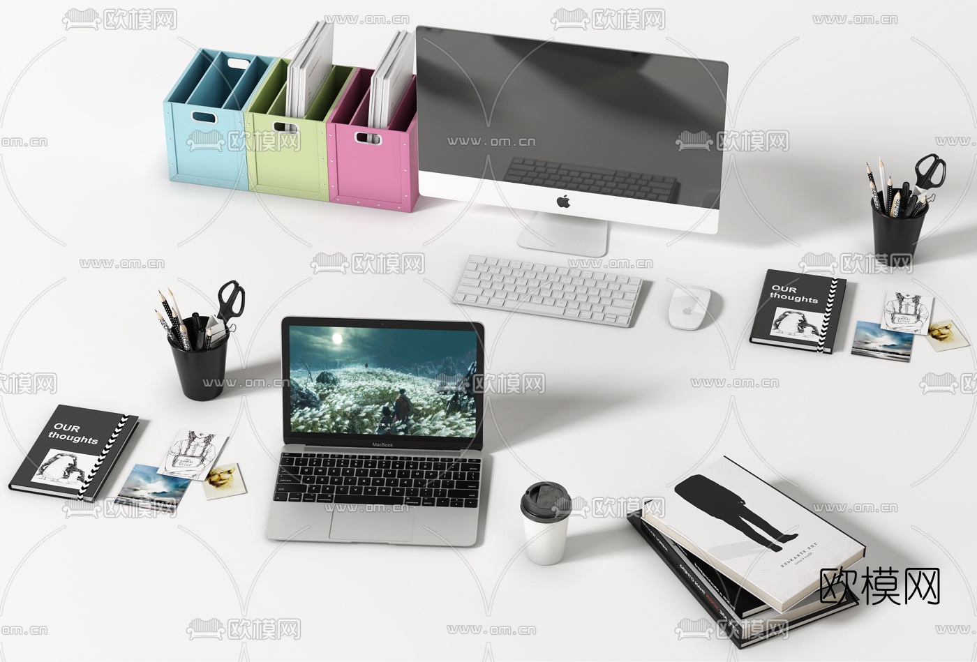现代电脑笔筒文件架3d模型