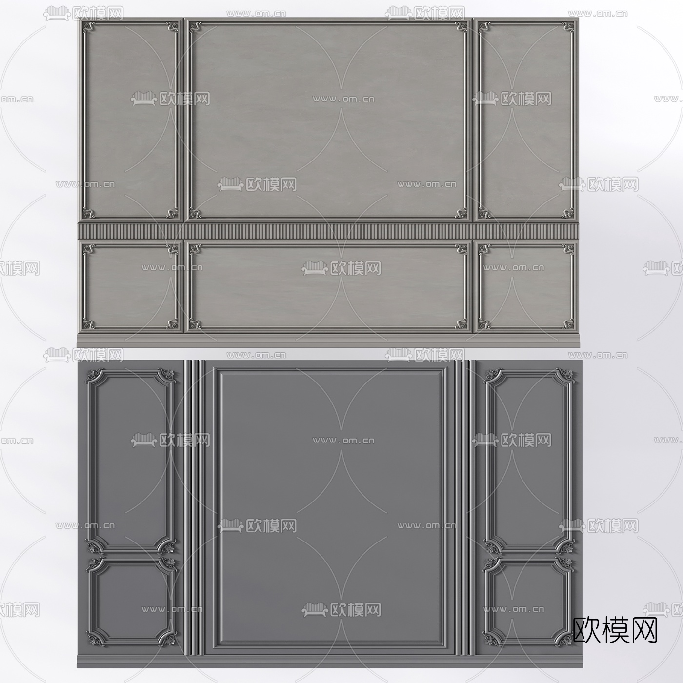 简欧雕花墙壁护墙板3d模型
