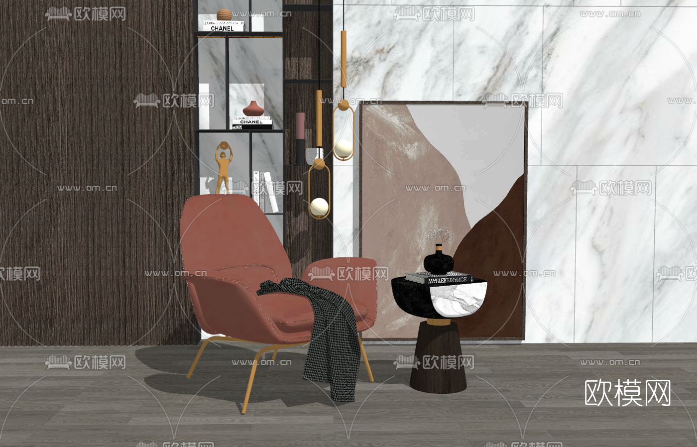 现代轻奢休闲椅su模型下载（渲染图2）