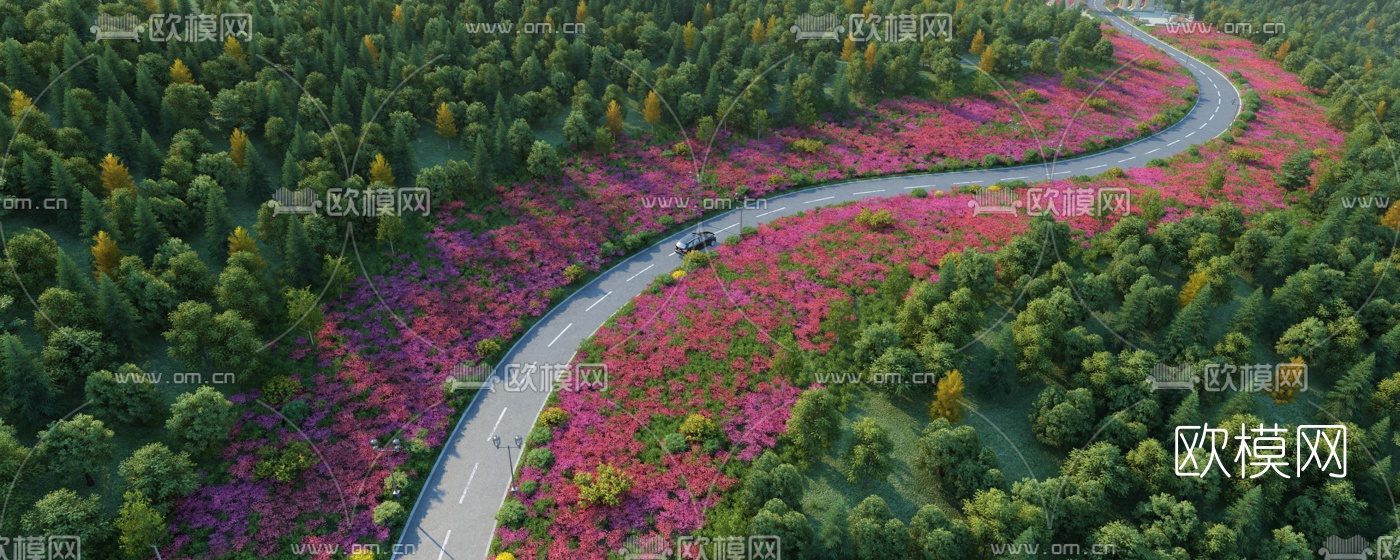 现代山间公路鸟瞰3d模型