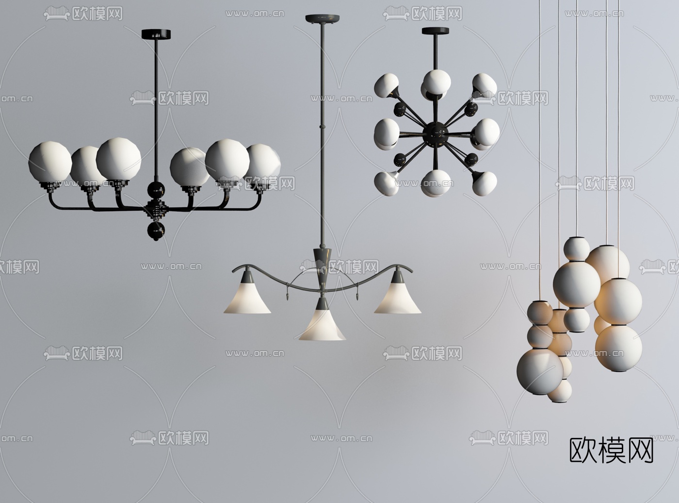 现代金属多头吊灯su模型下载
