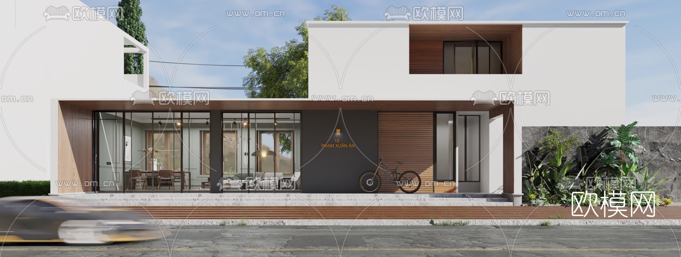 现代独栋别墅外观3d模型下载（渲染图2）